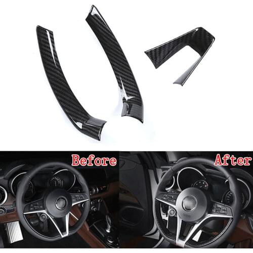 For Alfa Romeo Giulia 2017 Car Steering Wheel Molding Trim Cover Carbon Fiber Color x3