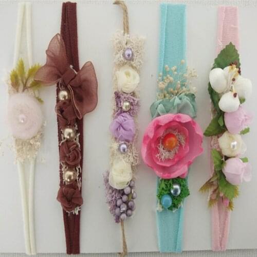 New born Headband Photography Props Girl Baby Tiebacks Handmade Stretch Flower Headband Newborn Props Infant Floral Headwear