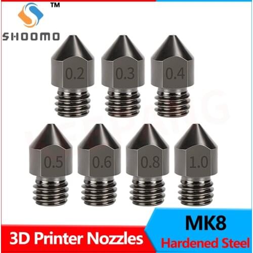 SHOOMO Heat Resistant 3D Printer Extruder MK8 Hardened Steel Nozzles for Makerbot Creality CR-10 Ender3 Pro Prusa i3 Anet A8