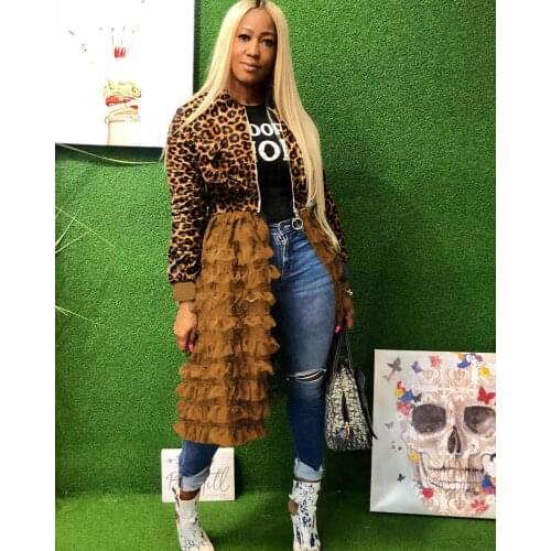 Felyn 2020 High Quality New Design X-Long Style Jacket Leopard O-neck Zip Cascading Ruffles Outwear BB072