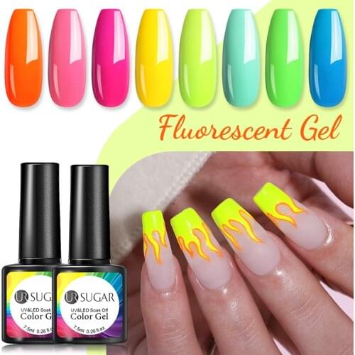 UR SUGAR Fluorescent Gel Varnishes 7.5ml Hybrid Semi Permanent Neon Gel Nail Polish Manicure UV LED Need Nail Art Base Top Coat