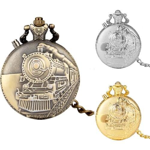 Pocket Watch Retro Steam Automobile Pattern Cover Pocket Watch LED Dial with Arabic Numerals Pendant Watch For Men Women