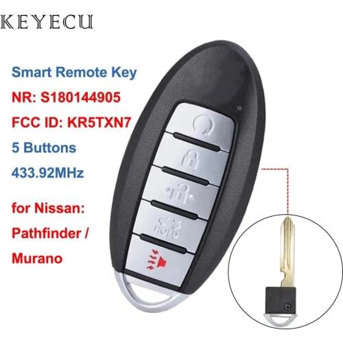 Keyecu S180144905 Smart Remote Key Fob 5 Buttons 433.92MHz 4A for Nissan Pathfinder Murano 2019 2020 FCC ID: KR5TXN7