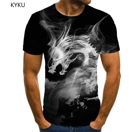 KYKU Animal T shirt Men Dragon Tshirt Printed Funny Shirt Print Mens Clothing Hip hop Casual Tops Slim Big Size