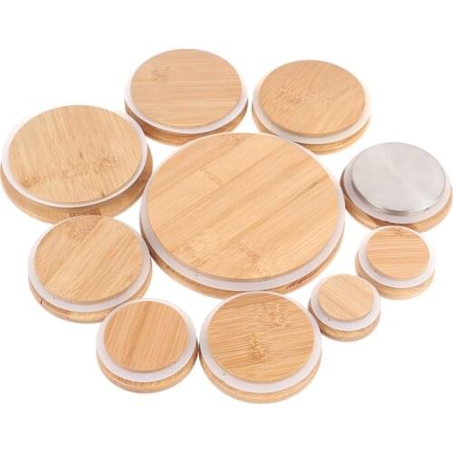 1pcs Bamboo Lids Reusable Mason Jar Canning Caps Non Leakage Silicone Sealing Wooden Covers Drinking Jar Supplies