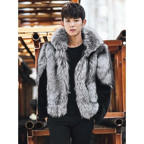 2019 New Mens Mink Fur Coat Hooded Silver Fox Fur Coat Fur Jacket Mens Winter Coats Leather Jacket