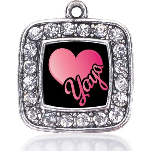 YAYA SQUARE CHARM ANTIQUE SILVER PLATED CRYSTAL JEWELRY
