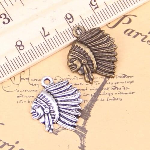 14pcs Charms indian chief head 21x18mm Antique Pendants,Vintage Tibetan Silver Jewelry,DIY for bracelet necklace