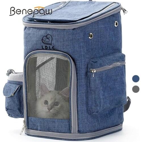 Benepaw Durable Pet Backpack Ventilated Comfortable Shoulder Strap Puppy Cat Small Dog Carrier Bag With Treat And Botter Bags