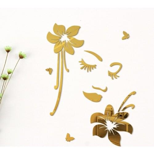 MEYA Romantic European Creative Wall Mirror Stickers ,Beauty Flower Mirror Decal Sticker Wall Decoration