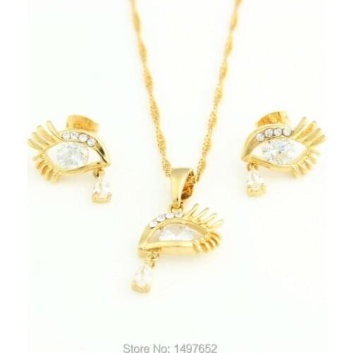 Luxury Evil Eyes Crystal Jewelry Sets . Gold Color Zircon Pendant Necklace Earrings For Women Girls Best Gifts
