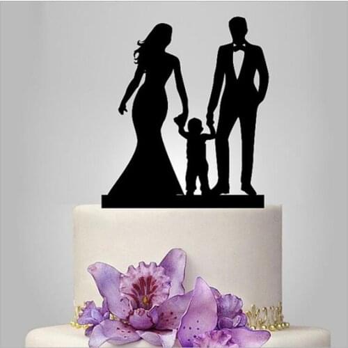 Family Silhouette Wedding Cake Topper with Girl, Bride and Groom Cake Toppers Wedding Party Decoration Cake Accessories