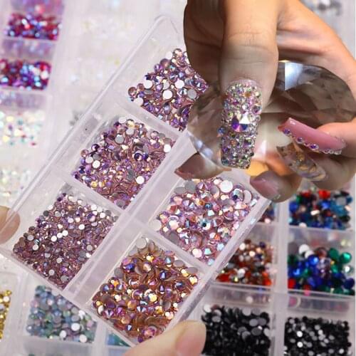 1 Box Mixed Size Glass Nail Art Rhinestones Crystal 3D Gems Manicure Nail Art Decorations Nail Sticker Nail Decor