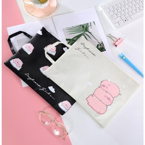 10PCS A4 File Holder Cute Cartoon Pupils Portable Oxford Canvas Bag Test Paper Clip Zipper Bag Buggy Bag File Organizer
