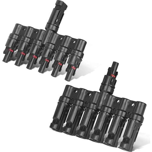 Solar Panel T Branch Connectors Cable Coupler Combiner - 1 Male to 6 Female(M/6F) and 1 Female to 6 Male(F/4M) (1Pair)