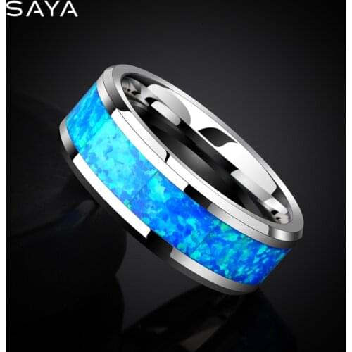 Tungsten Wedding Ring 8mm Width Inlay Blue Opal for Men Women Fashion Jeweley, Free Shipping, Customized