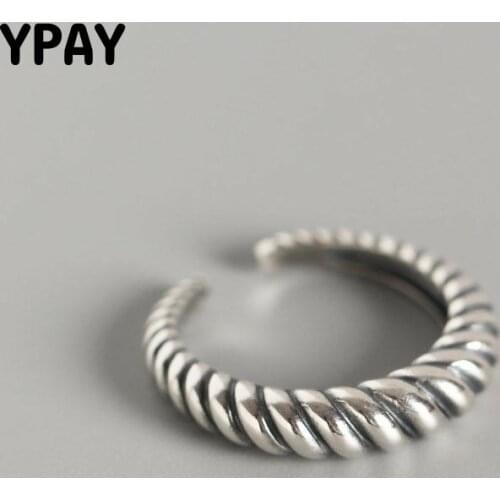 YPAY 100% Authentic 925 Sterling Silver Adjustable Ring for Women Korea Japan Minimalist Twist Finger Rings Fine Jewelry YMR829