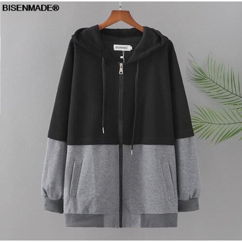 Women Clothing Hoodies & Sweatshirts Plus Size 2021 Autumn New Loose Casual Hooded Color Matching Thread Female Zip Outerwear