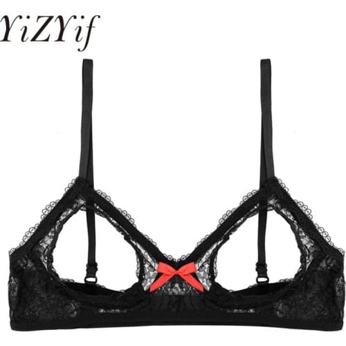 YiZYiF Women Lingerie Lace Bra Open Breast Bralette Floral Open Cup Triangle Bralette Wire-free Unlined Bra Top Sexy Lace Bra