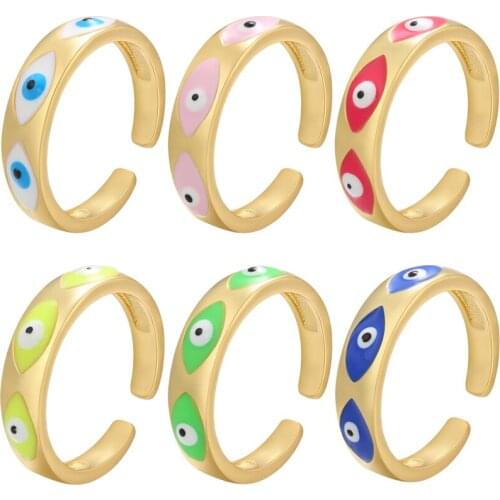 ZHUKOU NEW gold enamel eye ring for women creative simple summer Dripping oil opening ring fashion jewelry wholesale VJ270