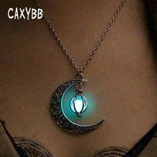 Fashion Womens stone shine moon Charm Luminous Stone necklaces Pendants fashion wholesale jewelry Statement Necklace