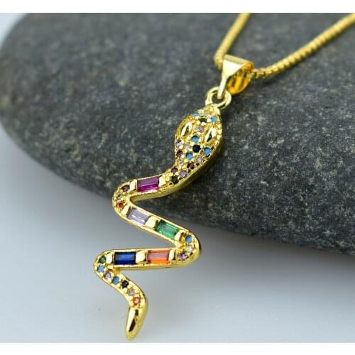 New Animal Snake Dangle Rainbow Zircon Pendant Necklace for Women Minimalist Style Trendy Female Birthday Jewelry Bijoux Gift