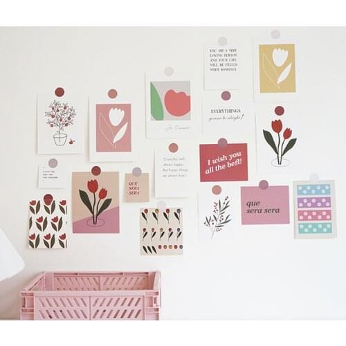 17 Pcs Ins Tulip Flower Decoration Card Art Postcard DIY Wall Sticker Bedroom Scrapbook Photo Props Background Cute Stationery