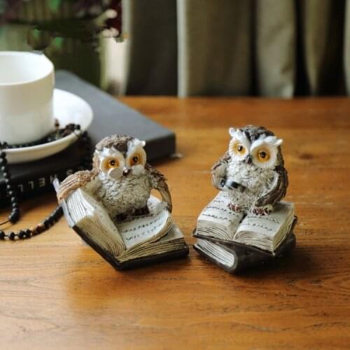 2 Pcs/Set American Retro Animal Resin Owl Reading Home Decoration Accessories Living Room Entrance Study Furnishing Ornaments