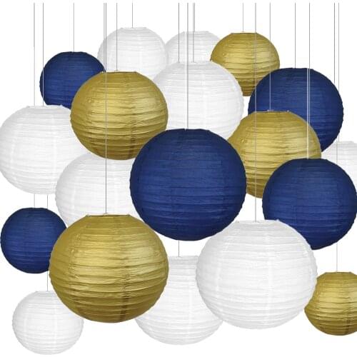 20 pcs Paper Lantern 6“ 10” 14“ Navy Blue Gold White Paper Lampion for Wedding Party Winter Events lampionnen Decoration