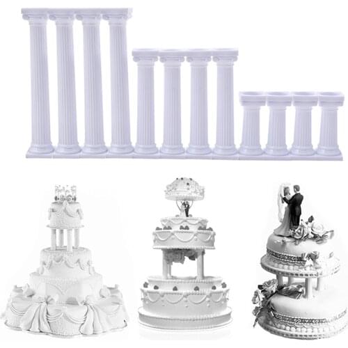 4Pcs/Set White Grecian Pillars Valentines Day Cake Tier Separator Support Stand Decor Wedding Cake Stands Fondant Support Mold