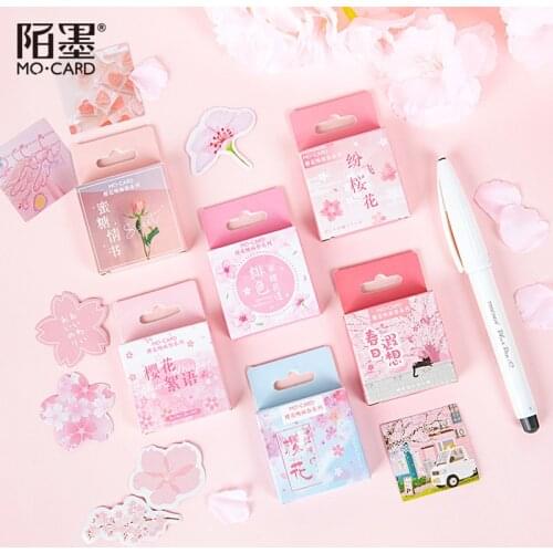 46 Pcs/box Pink Cherry Journal Decorative Stickers Adhesive Stickers DIY Decoration Diary Stationery Flowers Stickers
