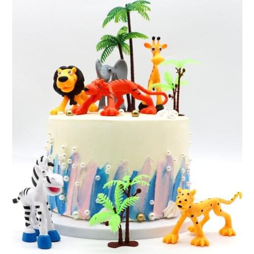 6pcs/set Animal Ornaments Forest Zoo Theme Cake Topper Birthday Party Childrens Day Cake Decoration Dessert Cupcake Accessories