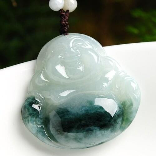 White flowers floating jade jade pendant of Burma Jade Buddha smiling Buddha Zhuang full thick Buddha Maitreya female jade penda