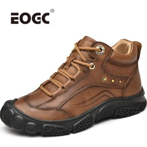 Natural Leather Boots Men Top Quality Lace-Up Autumn Winter Men Boots Shoes Non-Slip Plus Fur Comfortable Ankle Snow Boots