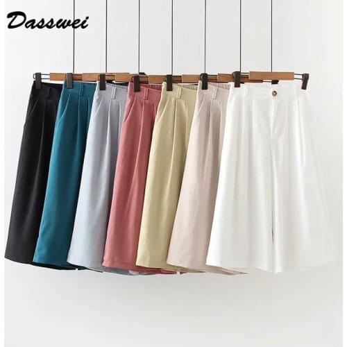 DASSWEI Summer Cotton Wide Leg Pants For Women Casual Elastic High Waist Loose Calf Length Pants Female Solid Trousers Fashion