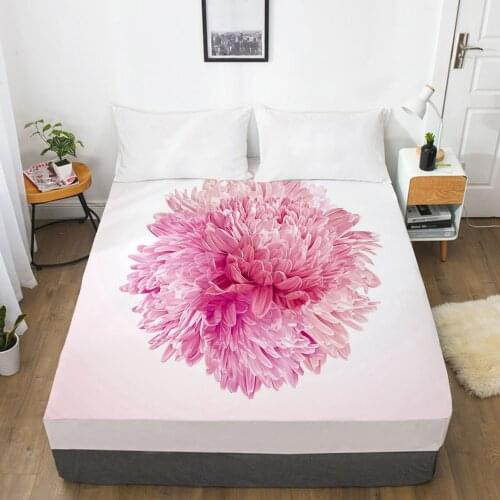 Mattress Cover Fitted Sheets With Elastic Band Bedsheet Bed Sheet Linens 160X200/200X220CM Size 3D Printed Pink flowers