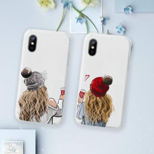 Sisters pals girls fashion good friend Phone Case Transparent for iPhone 6 7 8 11 12 s mini pro X XS XR MAX Plus