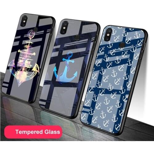 Anchor DIY Tempered Glass Phone Case for Redmi 7A 8 9 NOTE 9 8 7 6 Pro Luxury printed cover shell