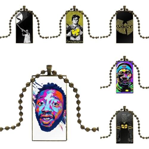 For Girls Pop Wu Tang Clan Hip Hop Bronze Color Glass Cabochon With Rectangle Shaped Pendant Choker Necklace