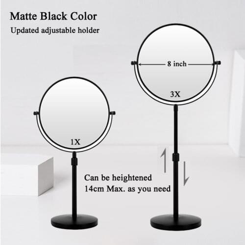 Double Sided Vanity Mirror, Big Size 8inch, 1X/3X Magnifying Makeup Mirror, Holder Height adjustment, 360 Degree Rotation