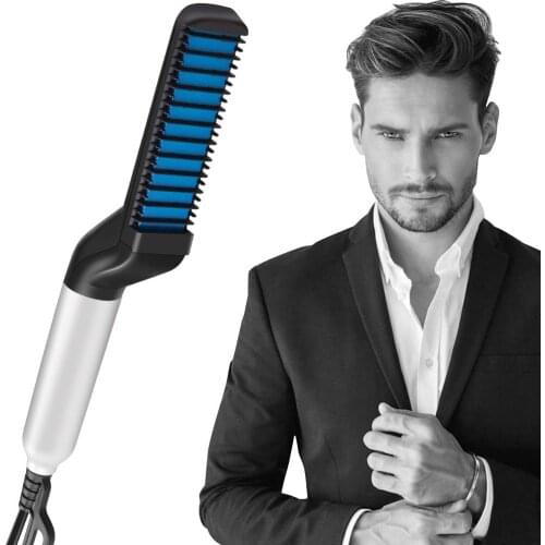 Electric Hair Straightener Brush Men Beard Straightener Styler Heated Beard Comb Ceramic Curler Hair Iron Straightening Brush