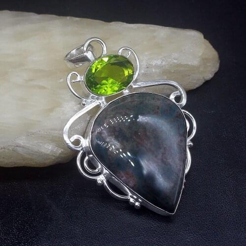 Gemstonefactory Jewelry Big Promotion 925 Silver Sea Sediment Green Peridot Women Ladies Gifts Necklace Pendant 0994