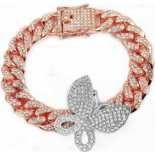 Hip Hop Bling Iced Out 2 Row Cz Miain Chain Bracelet Men Women Geometric AAA Cubic Zirconia Stone Butterfly Chain Bracelets 12mm