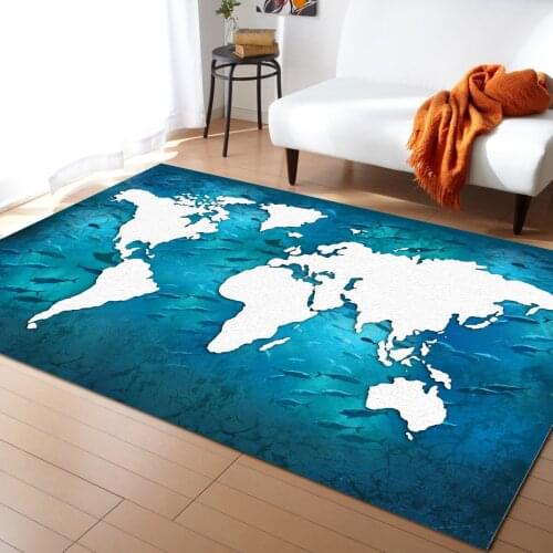 Earth Plate Map Ocean Fish Carpet Bedroom Room Bedside Blanket Rug for Living Room Cloakroom Carpet Bedroom Decor