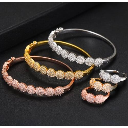 Kellybola Trendy Cubic Zircon CZ Saudi Arabia Bangle Ring Jewelry Sets For Women Wedding Accessories Aretes de Mujer Modernos