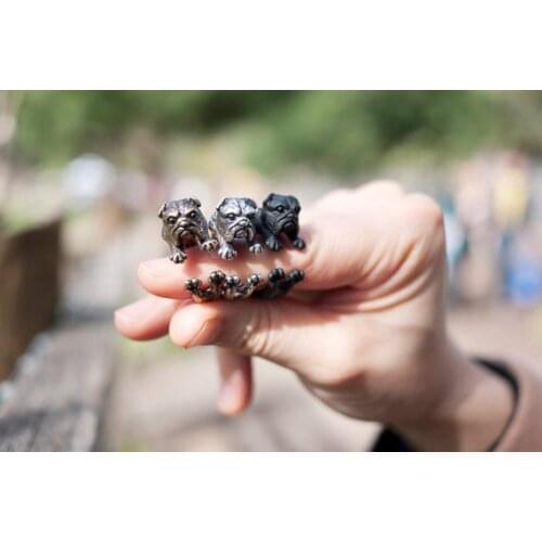 3D Retro English Bulldog Ring Men And Women Animal Wrap Adjustable Vintage Ring beautiful cute gift for girls