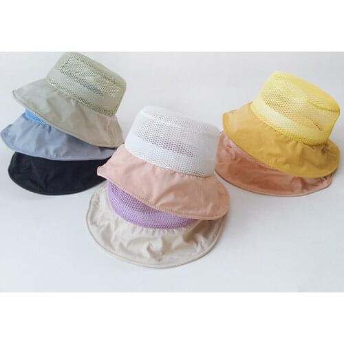 Summer Kids Boys Girls Sun Hats Mesh Breathable Baby Fisherman Hats Solid Color Beach Caps Bucket Hat