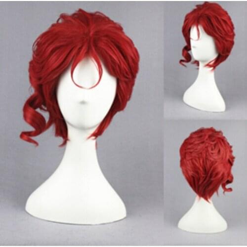 Kakyoin Noriaki From JOJO 14" Red Curly Short High Temperature Fiber Syntheitc Hair Cosplay Wig+Wig Cap