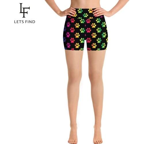 LETSFIND 2020 New Women High Waist Elastic Short Pants Fashion 3D Colorful Dog Paws Digital Print Stretch Leggings Plus Size