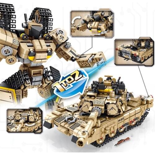 MEOA 621020 2 IN 1 Deformation Robot And M1A2 Tank Building Blocks Assembly Tank Model Bricks Educational Toys Christmas Gifts